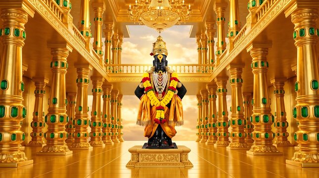 Majestic Lord Vitthal Murti in Opulent Golden Hall