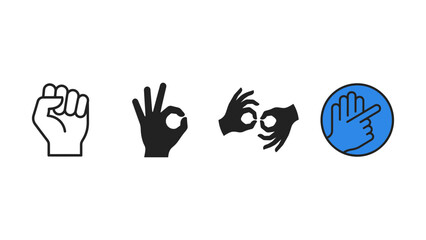 Fototapeta premium Set of diverse hand gesture icons showing various signs and communicative manual signals