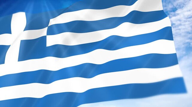 Greece Flag Seamless Loop 4k 60fps on Sky Background