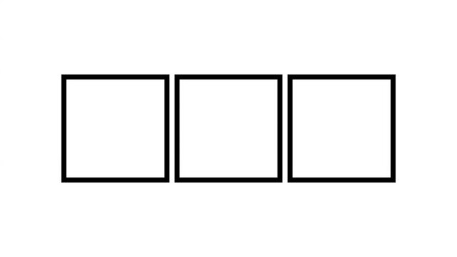Three sets of three empty square outlines arranged horizontally in minimalist graphic design style