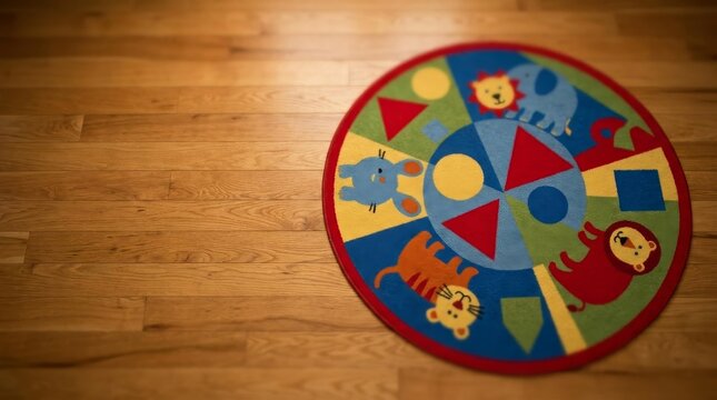 Vibrant Children's Play Rug with Animal Designs in a Cozy Room Setting