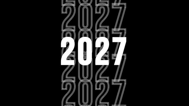 Minimalist repeating typography pattern featuring the year twenty twenty seven on black background