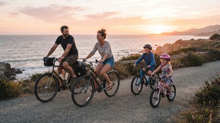 Fototapeta premium Families sharing meals, cycling, gardening, and outdoor life with view