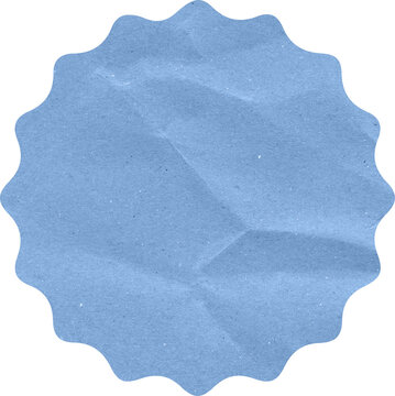 Blue crumpled paper seal sticker with scalloped edges textured paper badge for design marketing and promotions with realistic wrinkled surface