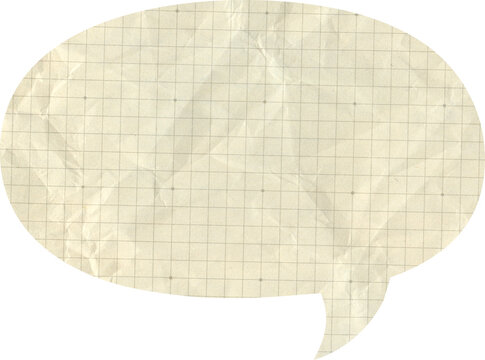 Vintage speech bubble made of crumpled graph paper with grid lines for comic and communication design concepts on antique paper texture