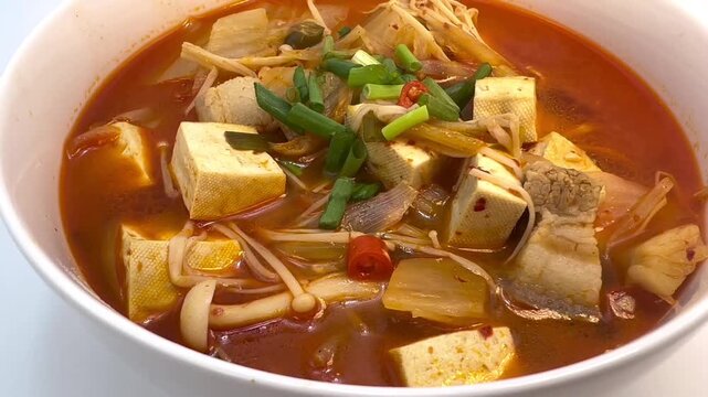 Korean Kimchi Jjigae with Tofu Pork and Enoki Mushrooms