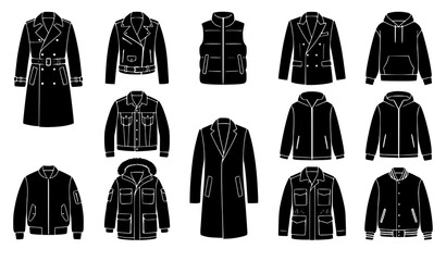Modern Outerwear Coat Jacket Blazer Hoodie Black Silhouette Vector Collection © Asma