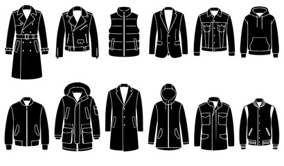 Different Outerwear Garments Black Silhouette Vector Collection © Asma