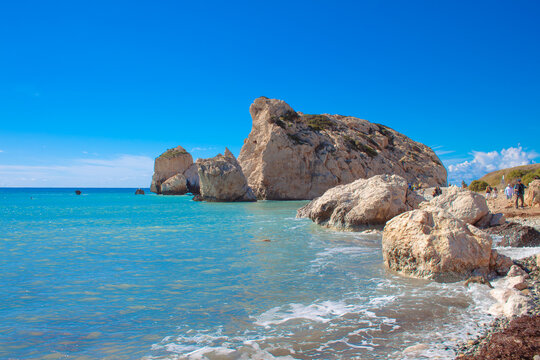 Scenic touristic destination of 'Petra tou Romiou' or 'Aphrodite's Rock' beach on the island of Cyprus