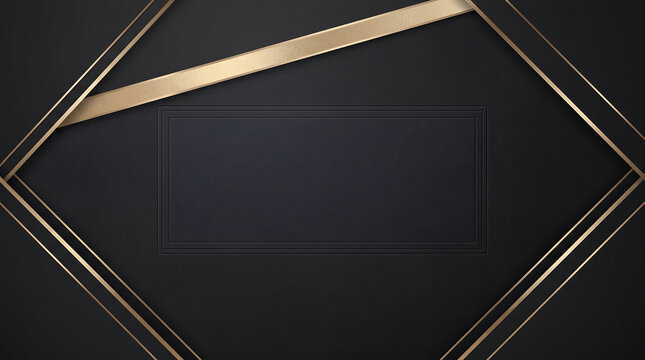 Luxury black background with gold geometric lines. Elegant dark carbon texture with metallic borders. Premium corporate frame for awards.