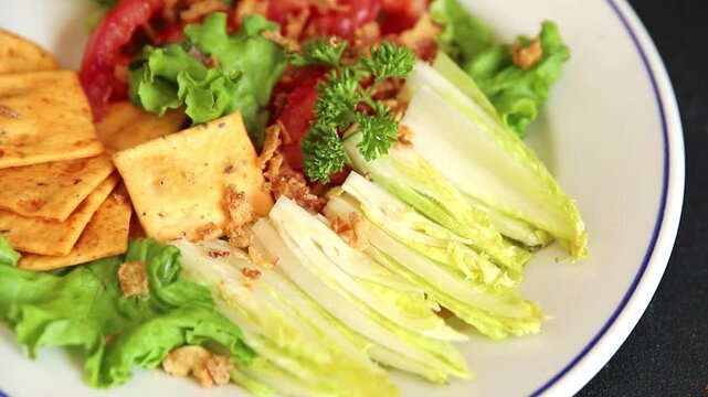 Chicory salad appetizer food preparation vegetable dish tasty snack fresh and delicious gourmet rustic food background on the table rustic food top view copy space keto and paleo diets vegetarian and 