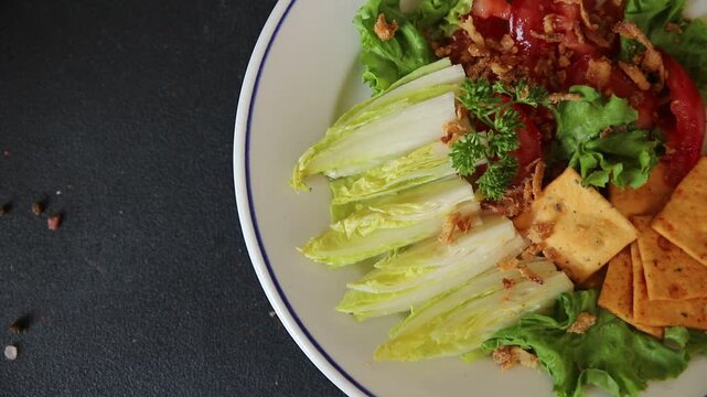 Chicory salad appetizer food preparation vegetable dish tasty snack fresh and delicious gourmet rustic food background on the table rustic food top view copy space keto and paleo diets vegetarian and 