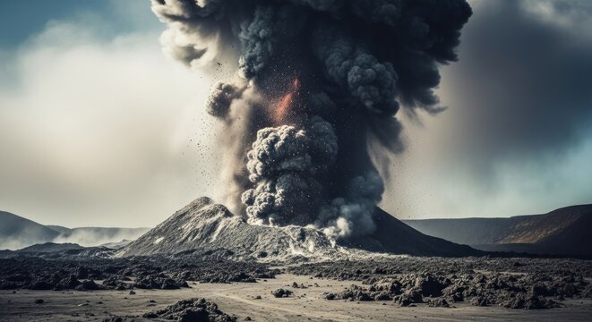Massive Volcanic Eruption Spewing Ash and Smoke into the Sky.