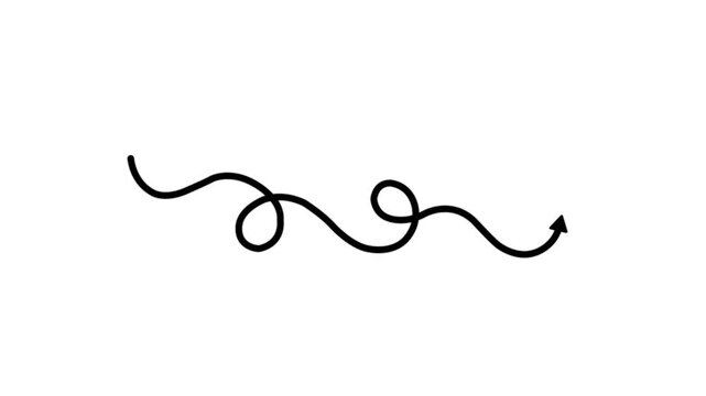 Hand-drawn animated arrow scribble loop, minimalist black doodle pointer for motion and presentations