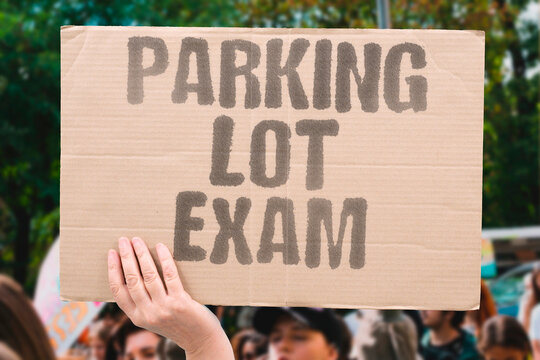 "Parking lot exam" The driving instructor turns an empty space into pressure. DRIVING. LESSON. EXAM. PRESSURE. SPACE.