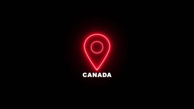 Red neon location pin icon with the text CANADA , Country GPS location tracking icon. map pointer navigation and place tracker icon.