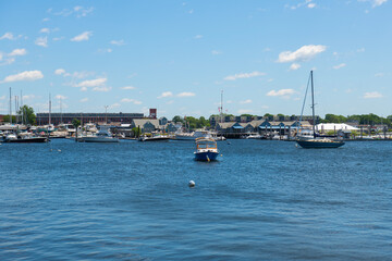 Obraz premium Yachts at Barrington Yacht Club on Barrington River in town of Barrington, Rhode Island RI, USA. 