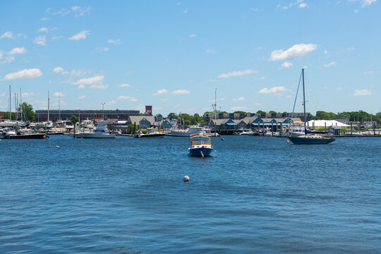 Yachts at Barrington Yacht Club on Barrington River in town of Barrington, Rhode Island RI, USA. 