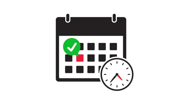 Daily Calendar Date icon with check mark icon animation on transparent background with alpha channel. Animated date calendar icon concept. calendar and rotating clock icon.