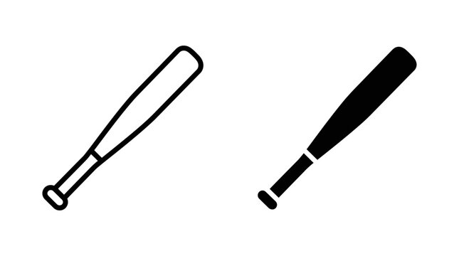 Baseball bat icon set in outline and solid silhouette graphic styles with baseball equipment silhouette minimalist training recreation competition baseballbat