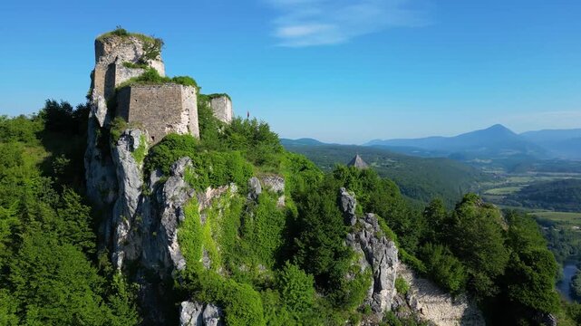 Drone View of Old Town Ostrovica Castle in Bosnia and Herzegovina Surrounded by Natural Landscape
