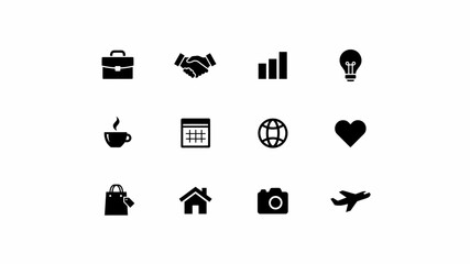 Modern minimalist icons set with minimalist collection twelve black icons arranged grid daily life against neutral background professionalism travel creativity © SabitaRani