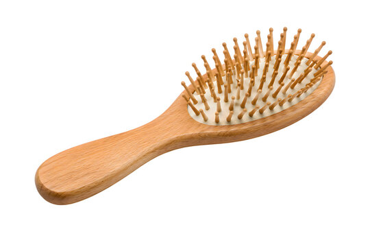 Light wooden hairbrush with natural bristles isolated on transparent background, illustration