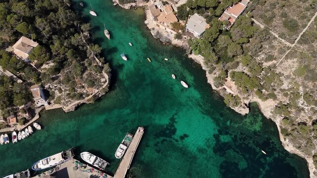 Cala Figuera, a small fishing village in Mallorca, Balearic Islands, 4k 30fps aerial images, 1 inch sensor drone