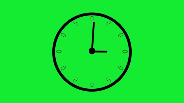 Minimalist analog clock face with ticking hands on a green screen background