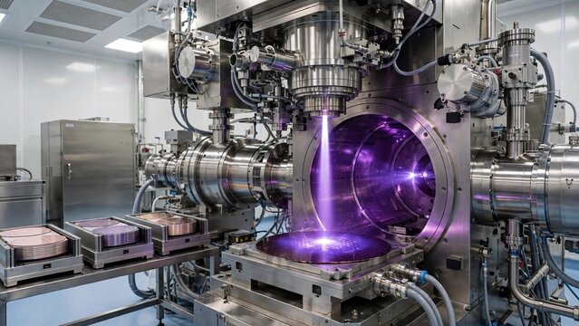 Ion implantation doping N-type P-type accelerator purple beam, Boron phosphorus arsenic ion implantation cleanroom process, Purple beam ion implantation N-type P-type doping
