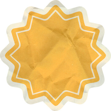 Yellow Star Badge Crumpled Paper Sticker with Wrinkled Texture and White Border Seal for Marketing Promotion and Sale Labels Graphic Design Element