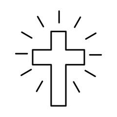 Obraz premium Minimalist Christian Cross Line Art Icon with Radiant Light Rays