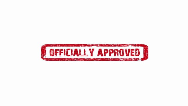 Officially Approved rubber stamp animation, grunge style, red ink mark on white background