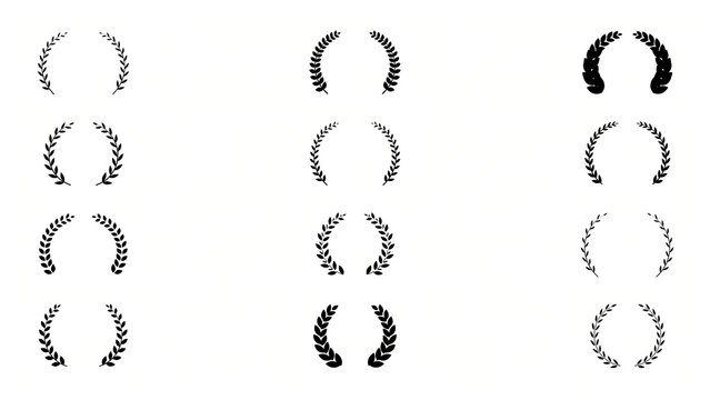 Laurel wreaths provide a collection of symmetrical leaf patterns for elegant design and framing motifs.