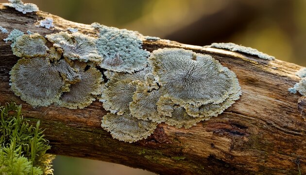 Old Dried Out Tree Lungwort Lichen On A Log