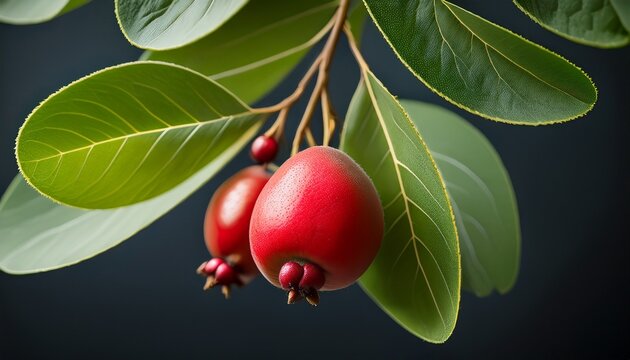 Ripe Serviceberry Fruit On A Branch With Green Leaves