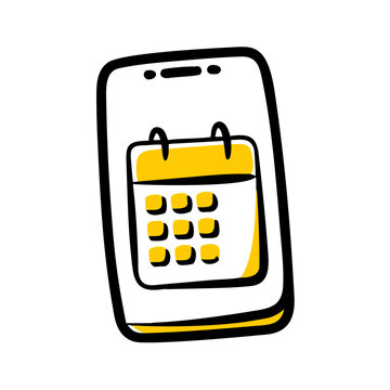 Smartphone calendar application vector illustration in hand drawn style.