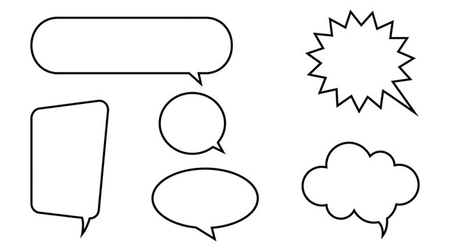 Set of Cartoon Speech Bubbles and Comic Dialogue Balloons for Communication, Chat, Thought, and Message Icons in Vector Illustration Style