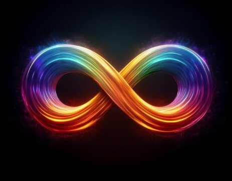 glowing rainbow infinity symbol on black background autism spectrum autistic rights sign and self advocacy