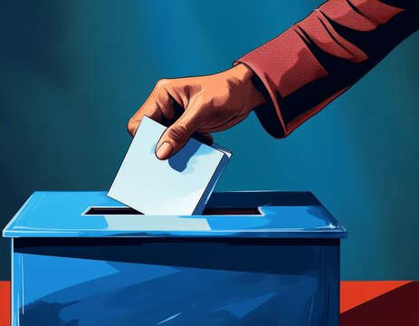 hand placing ballot into blue box for voting
