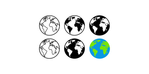 Set of planet earth icon isolated on transparent background, earth globe icons in thin line, flat and glyph style. © Akash