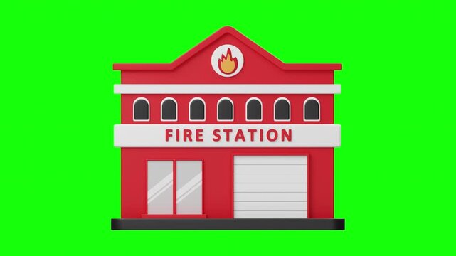3D Fire Station Building Animation Green Screen Background
