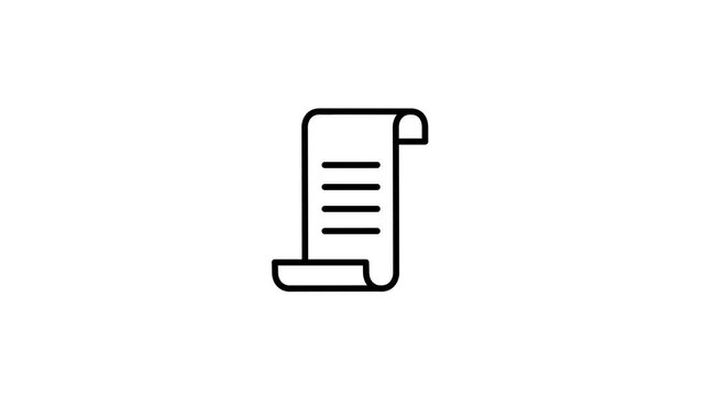 Animated line icon of an unrolling manuscript scroll document with text lines.
