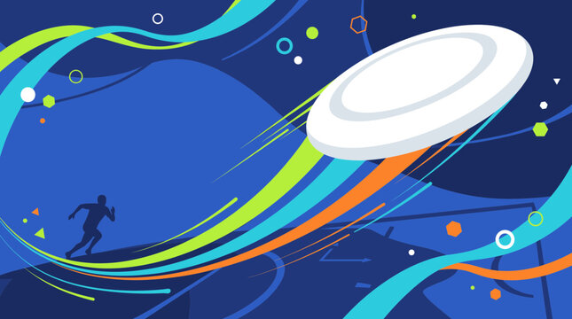Ultimate Frisbee Sports Background with Flying Disc and Dynamic Motion Vector Illustration