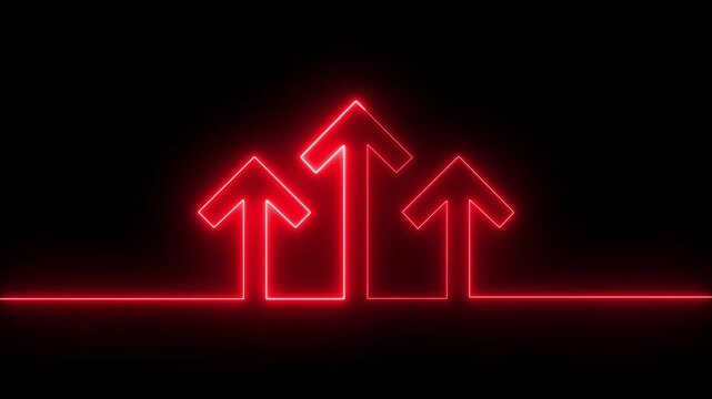 Abstract neon arrow business graph chart icon animation background. profit, investment, growth business, economy, finance and success concept .neon up arrow and dollar icon. 