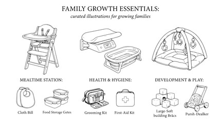 Family growth essentials with curated illustrations for growing families