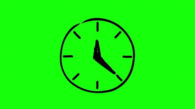 Hand Drawn Clock Time Icon Animation Green Screen Background