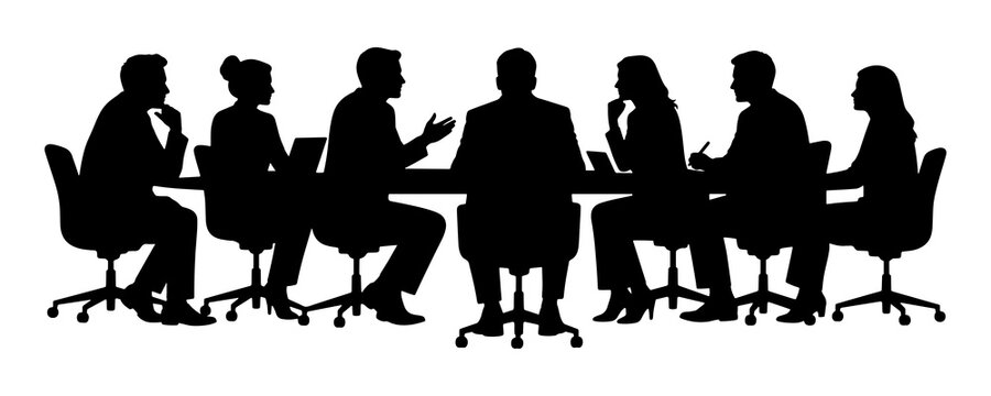 Silhouette of a group of business people in a meeting