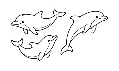 Obraz premium Cute Baby Dolphin Jumping Cartoon Line Art Illustration