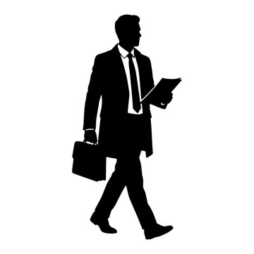 Silhouette of a businessman walking with a briefcase and folder